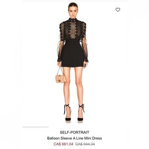 Self-Portrait Black Lace Balloon Sleeve Mini Dress